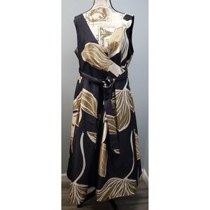 Donna Karan New York Wrap A-line Dress Women 14 Multi Floral Belt Waist KA5B85L2